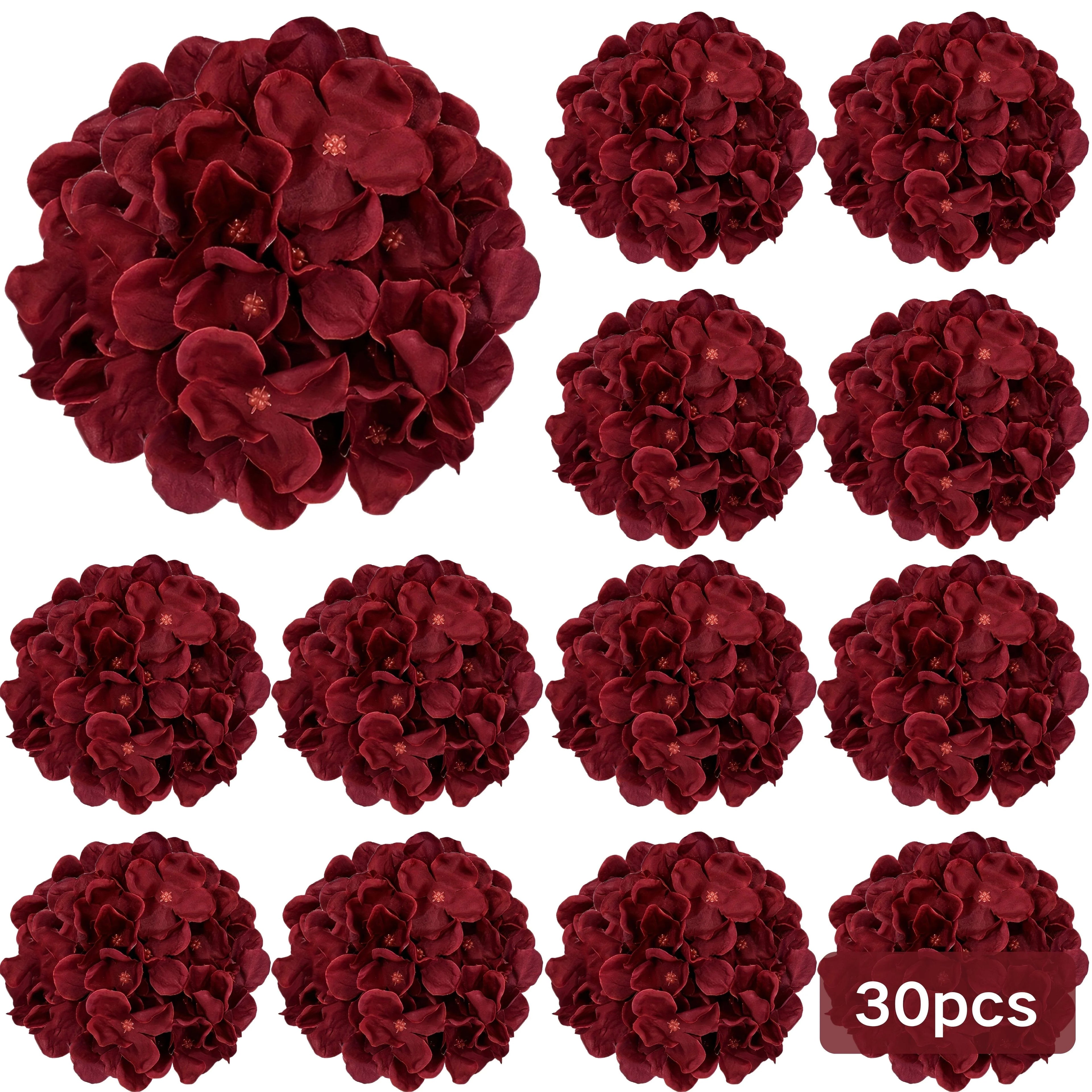 Burgundy Silk Hydrangea Heads with Wire Stems, Pieces - House Of Avana