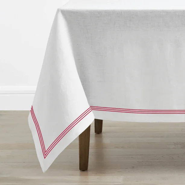 Triple Embroidery Border Linen Table Cloth PushpLinen