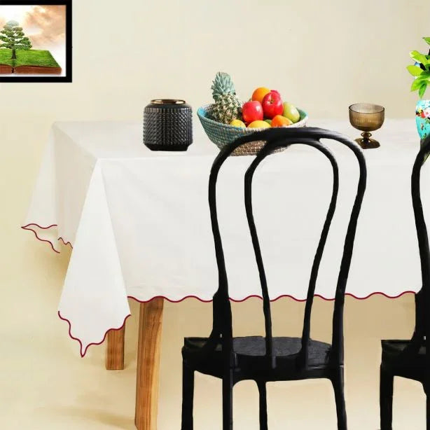 Waterproof Scallop Embroidery Polyester Table Cloth PushpLinen