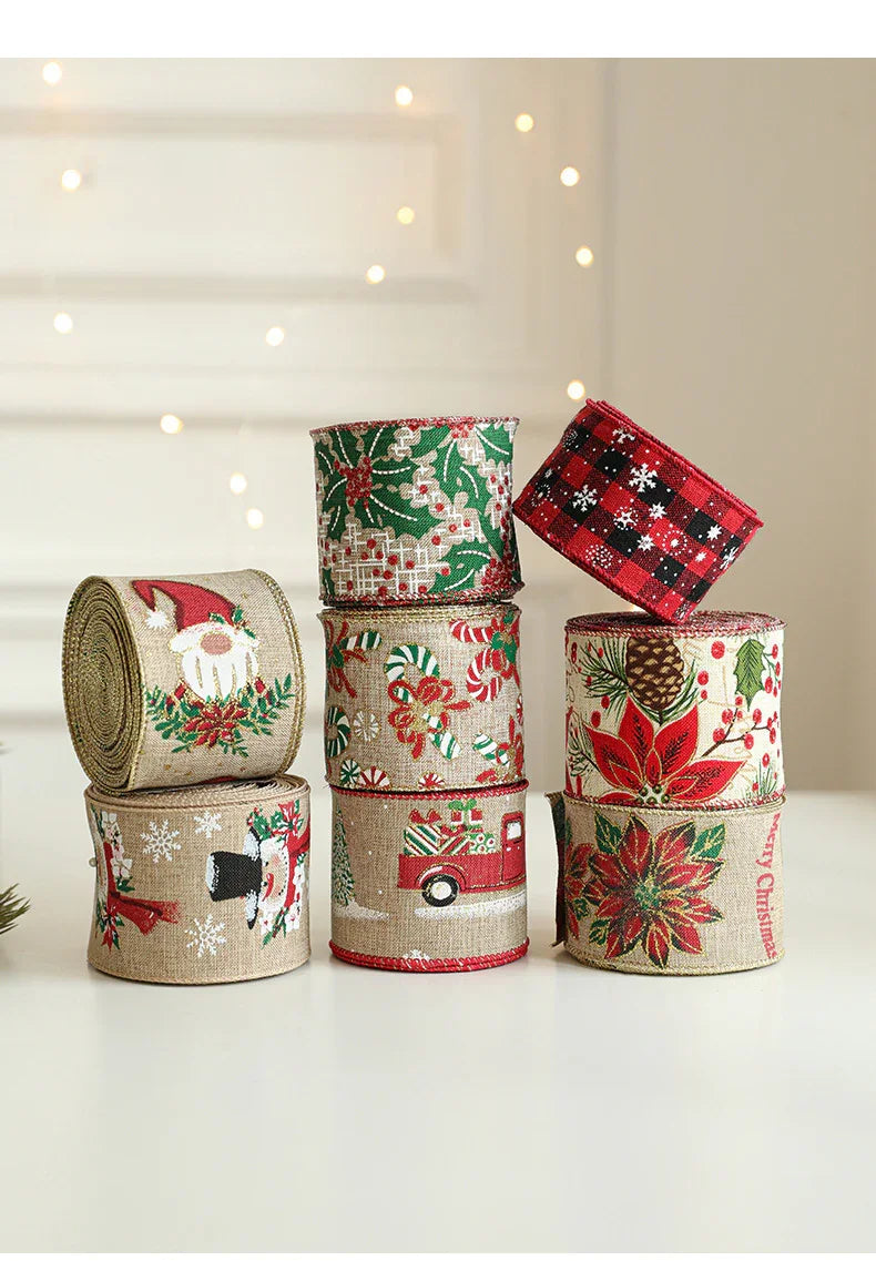 Burlap Christmas Ribbons with Wired Edge for Crafts - House Of Avana