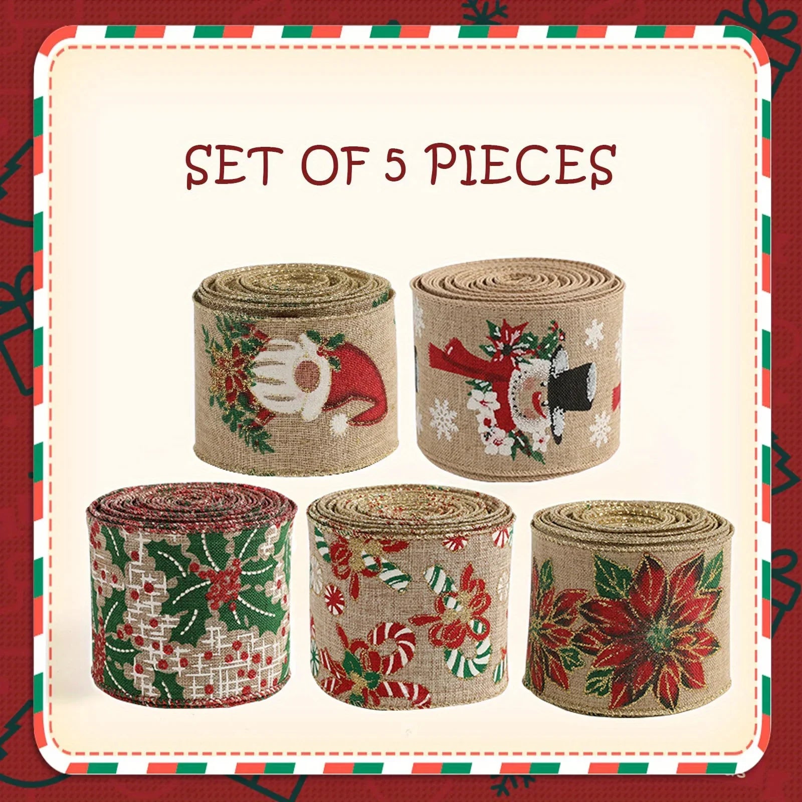 Burlap Christmas Ribbons with Wired Edge for Crafts - House Of Avana