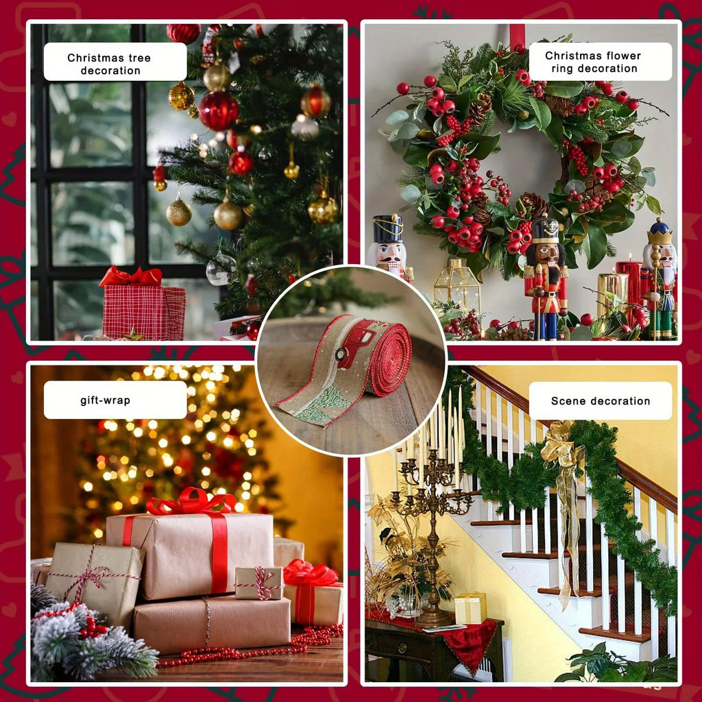 Burlap Christmas Ribbons with Wired Edge for Crafts - House Of Avana