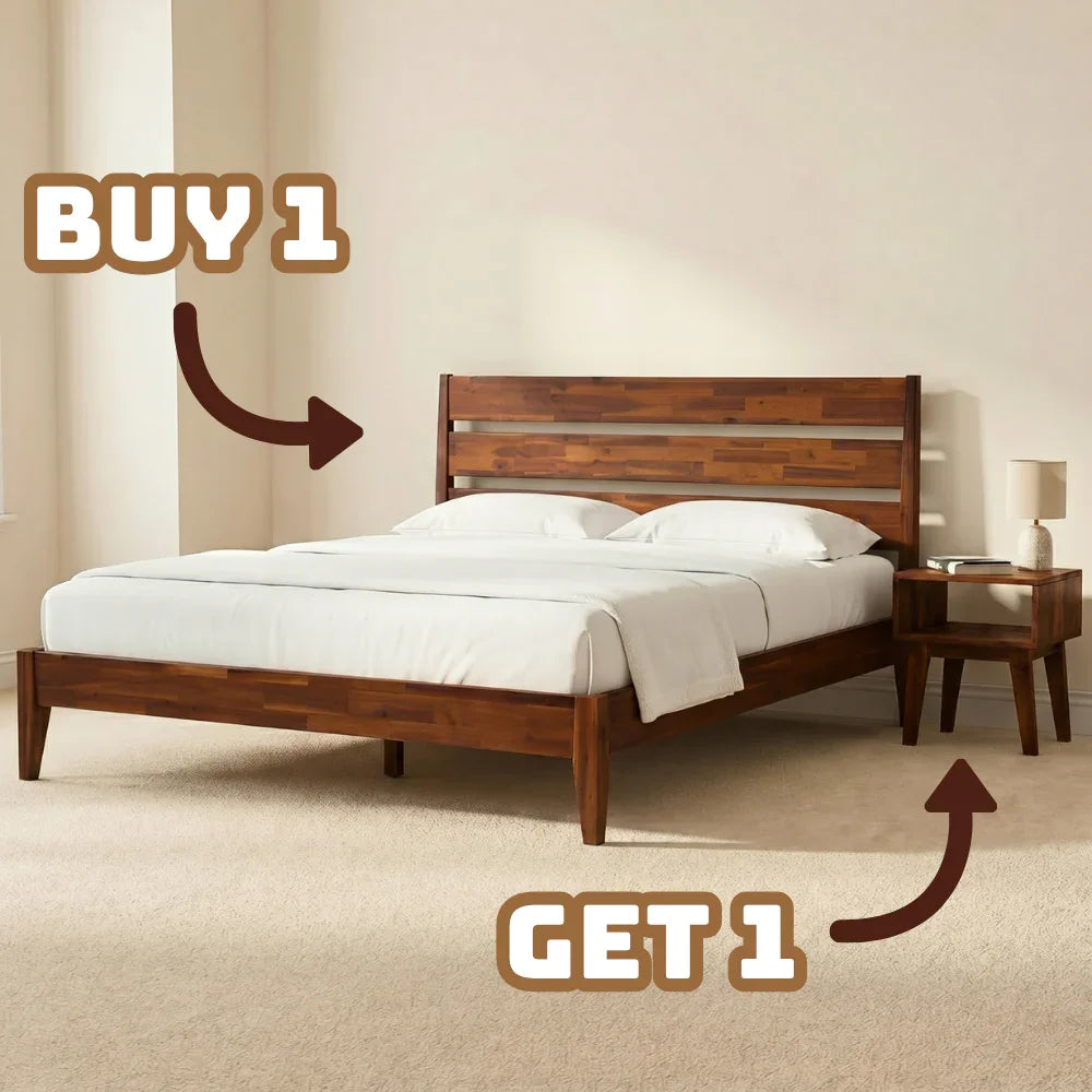 [Buy 1 Get 1] Emery Solid Wood Bed Frame & Nightstand