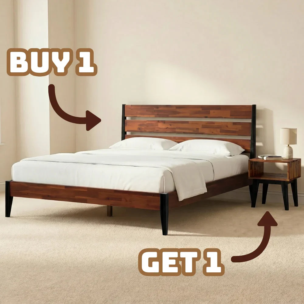 [Buy 1 Get 1] Emery Solid Wood Bed Frame & Nightstand