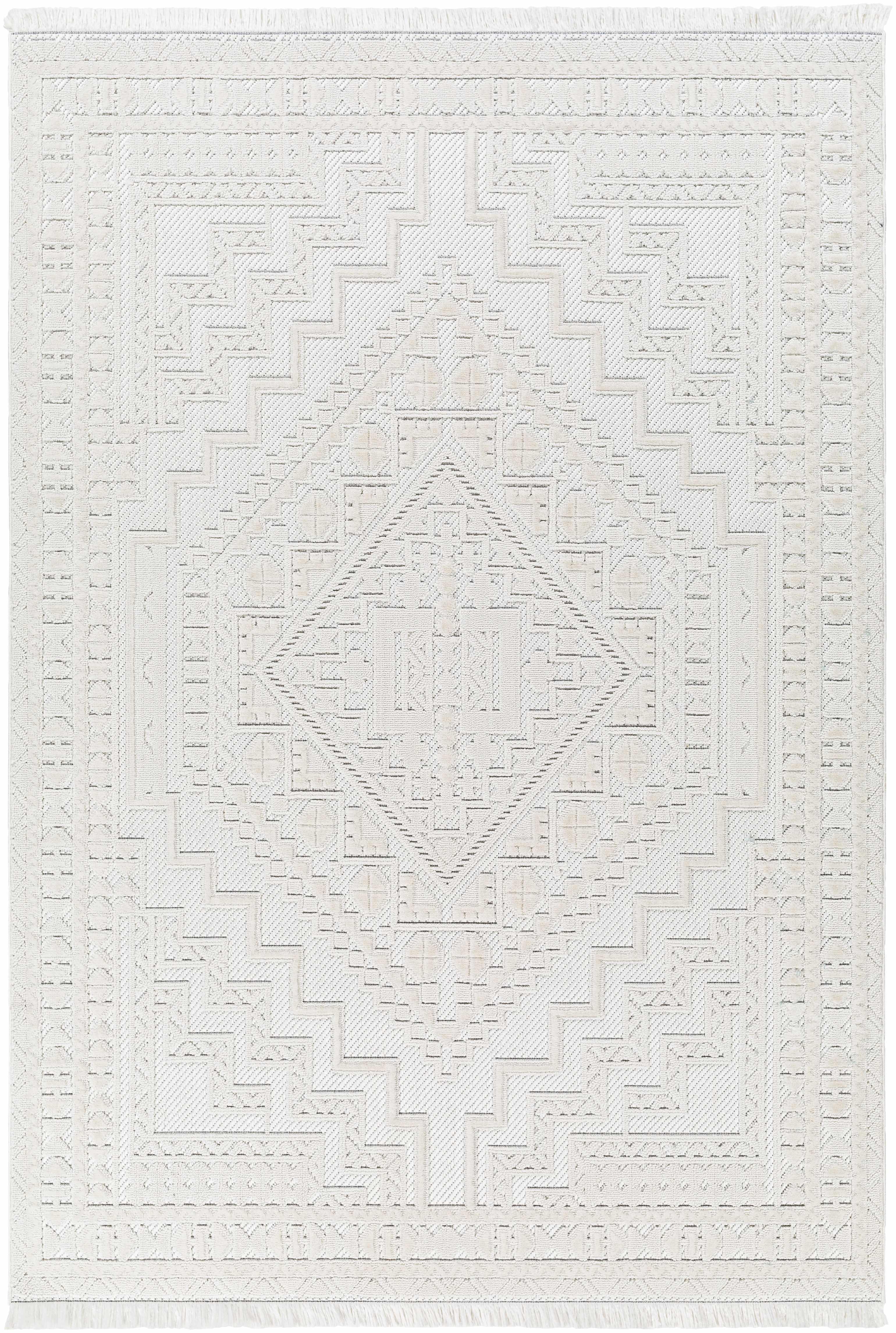 Alya White Fringe Rug Hauteloom