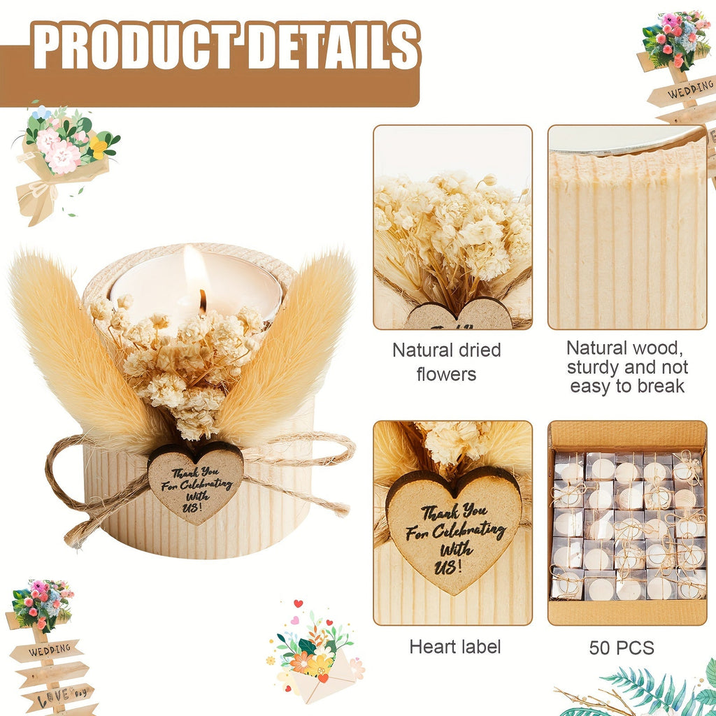 [Light Brown Wedding Party Candle Gifts] 50pcs Rustic Wedding Favor Candle Holders Bridal Shower Favors Candles Wedding Party Favors Wedding Wooden Candle Gifts Wedding Souvenirs for Guest Romantic Gifts Wedding Decorations, House Of Avana