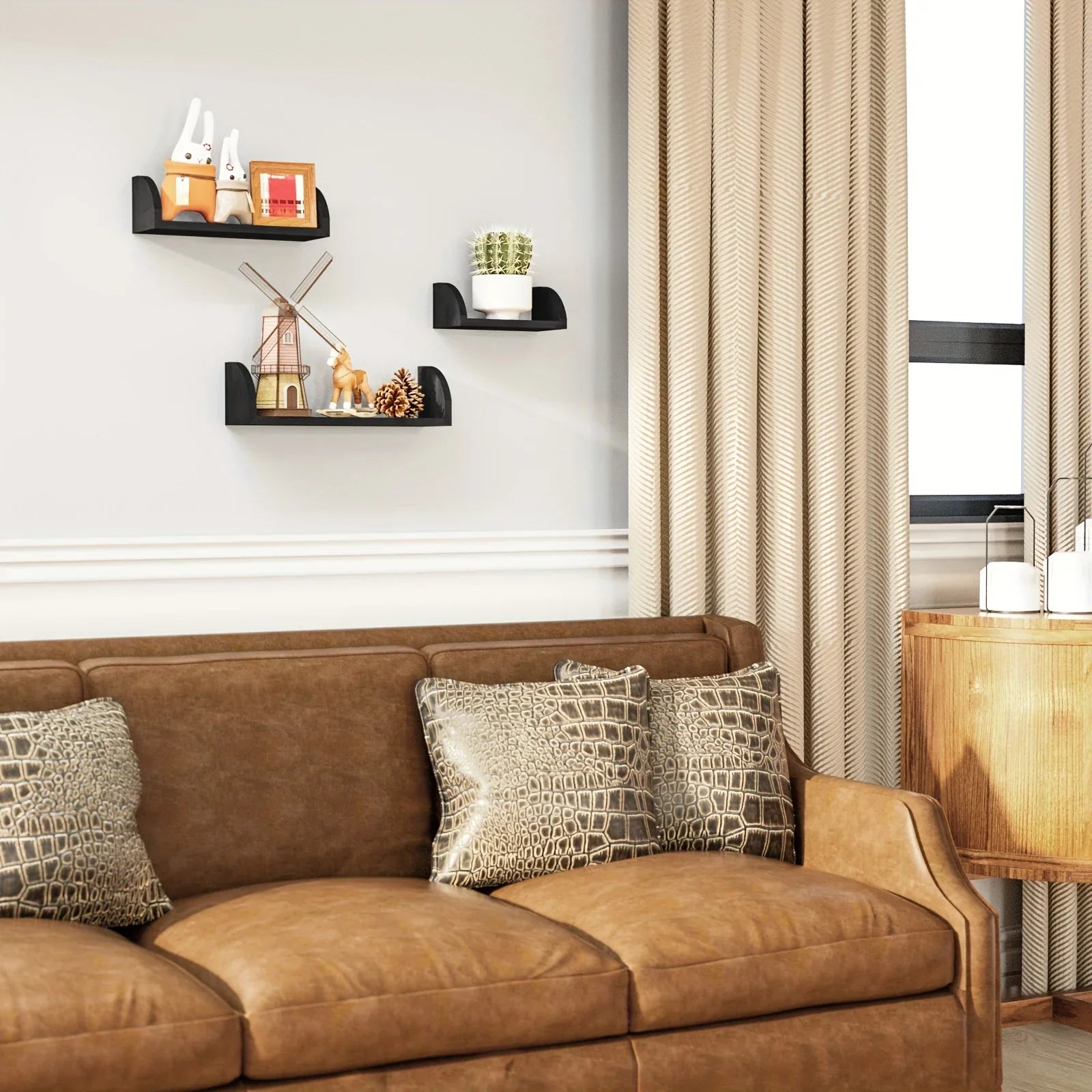 Floating Shelves Wall Mounted, Solid Wood Shelves Wall Bookshelves Set Of 3 For Bedroom, Living Room, Bathroom, Kitchen - Black House Of Avana