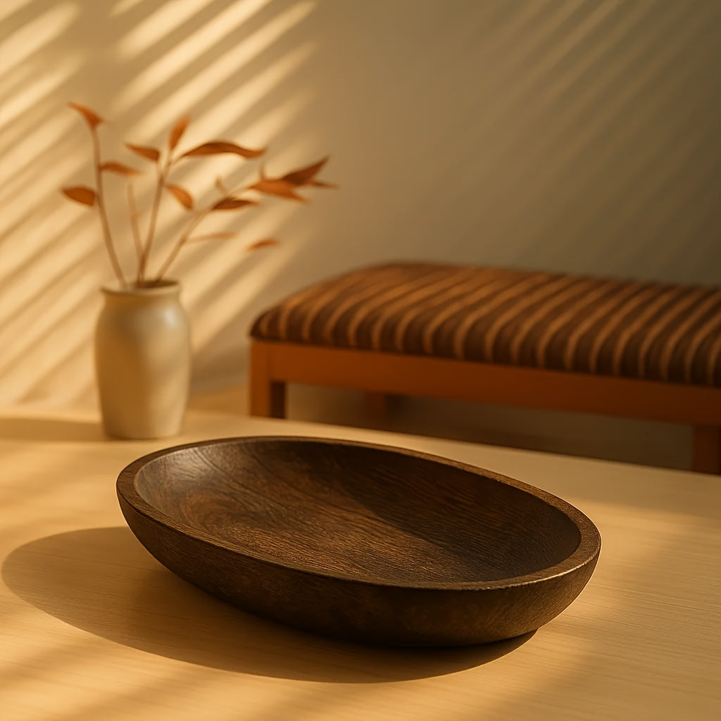 Solid Wood Oval Tea Tray - Vintage Rustic Decorative Serving Tray for Tea Ceremonies, Home Decor, Living Room, Office - Natural Wood Grain, No Batteries Needed, Tea Ceremony Accessory | Vintage Style Tray | Handcrafted Wooden House Of Avana