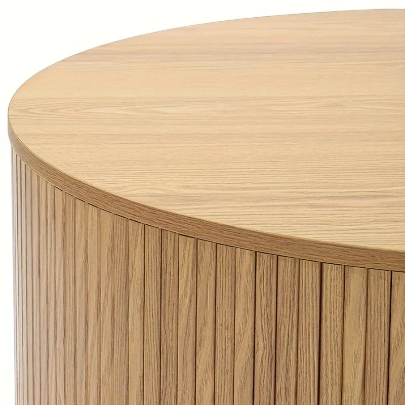 Mid-Century Modern 80.01cm Round Oak Wood Coffee Table with Storage, Natural Grain Design, Portable Center Table for Living Room, Engineered Wood Construction, Easy Assembly, Coffee Table for Living Room House Of Avana