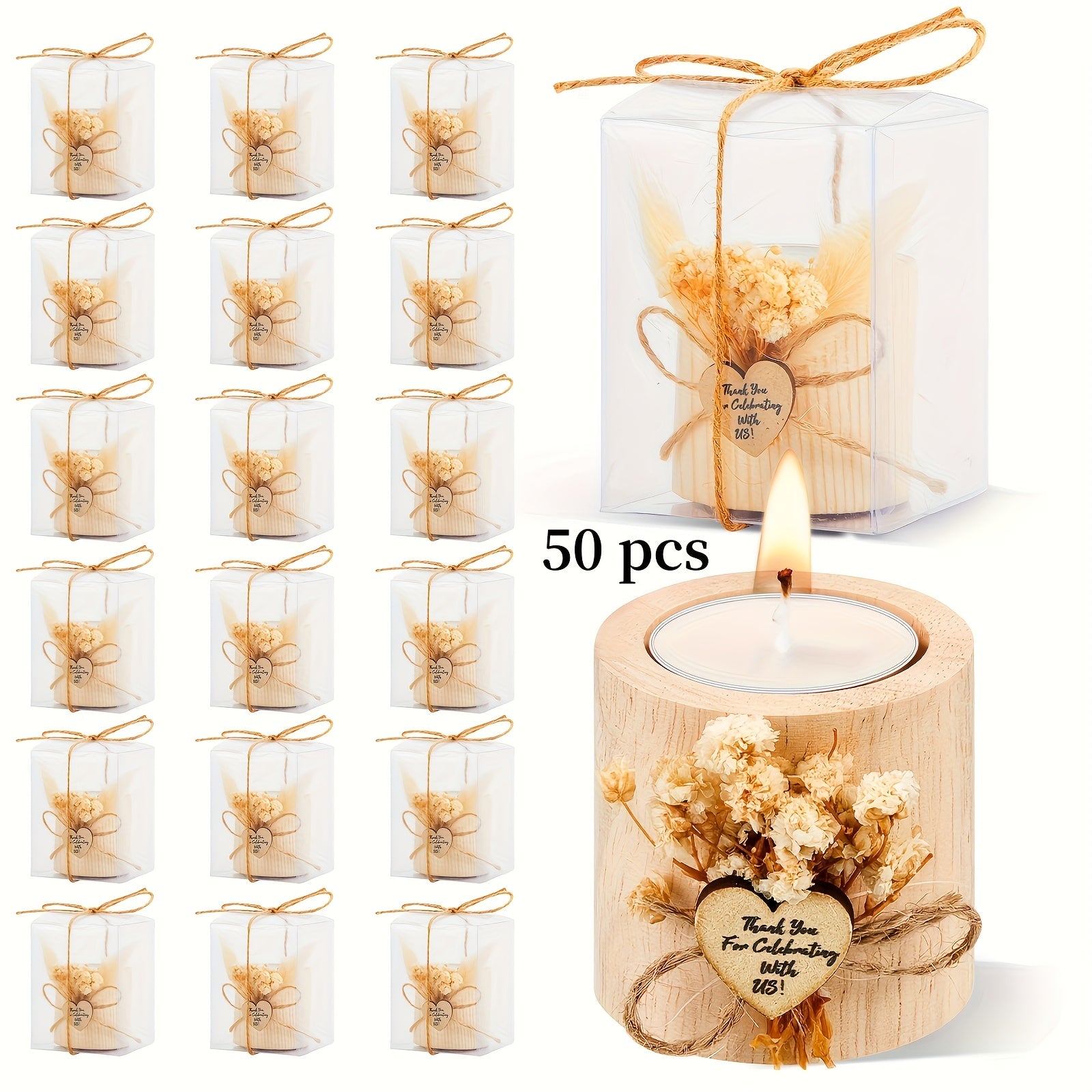 [Light Brown Wedding Party Candle Gifts] 50pcs Rustic Wedding Favor Candle Holders Bridal Shower Favors Candles Wedding Party Favors Wedding Wooden Candle Gifts Wedding Souvenirs for Guest Romantic Gifts Wedding Decorations, House Of Avana