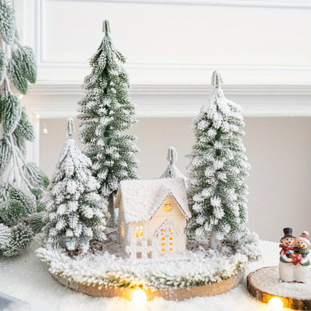 Mini Artificial Christmas Tree and House Set with Glowing Lights - Round Base, Battery-Powered, Ideal for Holiday Decorations, Winter Season, Christmas Tree Decorations, Best for Christmas, Perfect for Thanksgiving House Of Avana