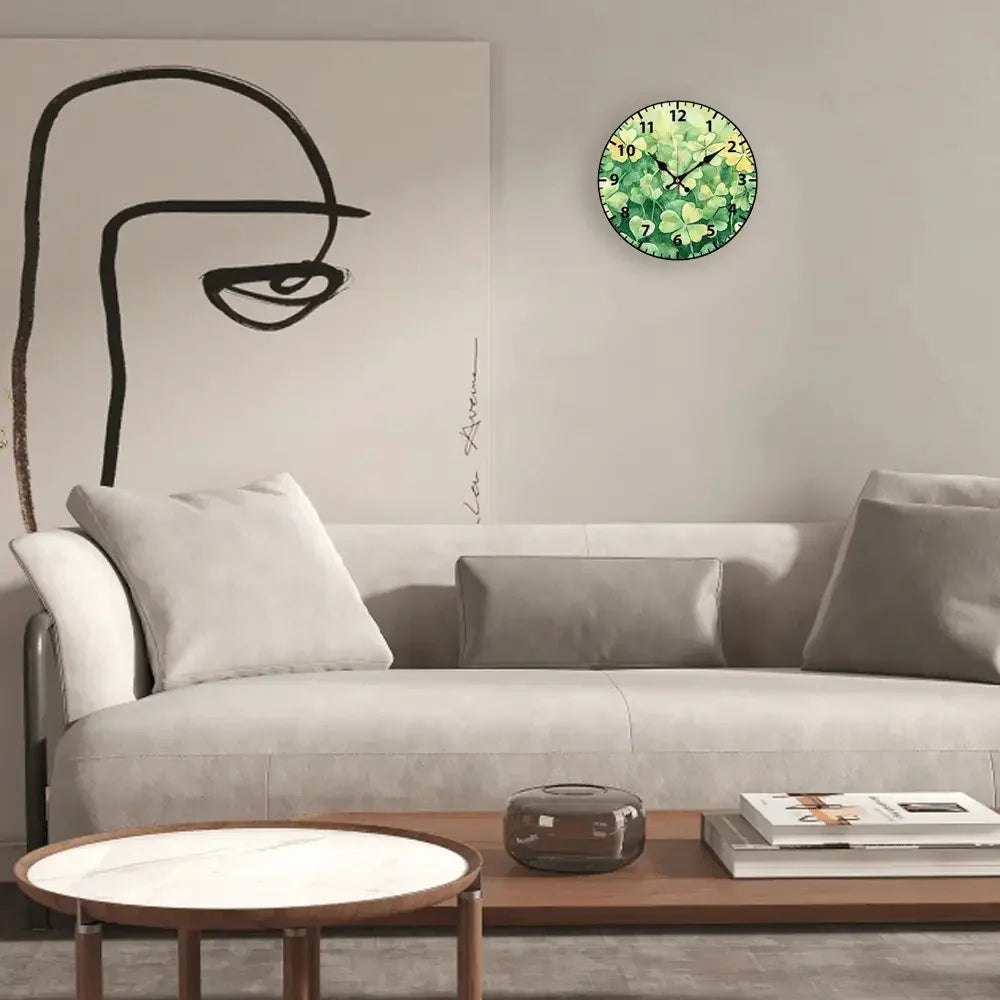 Wall Clock - Quartz Wooden Green 9.84-Inch