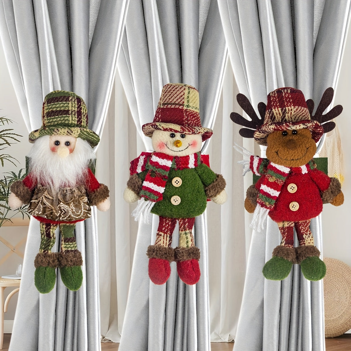 Christmas Decorations Santa Claus Snowman Reindeer Curtain Tie Window Decorations Suitable for Home and Holiday Celebrations Christmas Halloween Thanksgiving Holiday Decorations House Of Avana