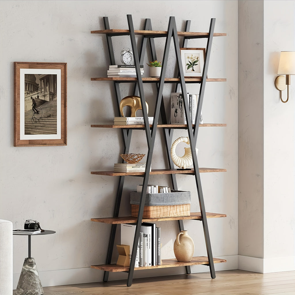 74 Inch Industrial Tall Bookshelf, 6 Tier Bookshelf, Free Standing Open Book Shelves Storage Display Shelf, Book Shelf For Living Room, Home Office, Rustic Brown House Of Avana