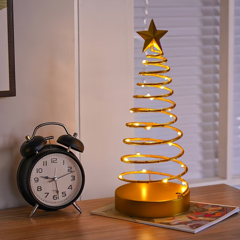 Shenzhi Tech LED Spiral Star Tree Light with Warm White Twinkling & Golden Star Topper - Modern Metal /Outdoor Tabletop Christmas Wedding Party Decor, Plug-Free Portable Spiral Lamp (AA Not House Of Avana