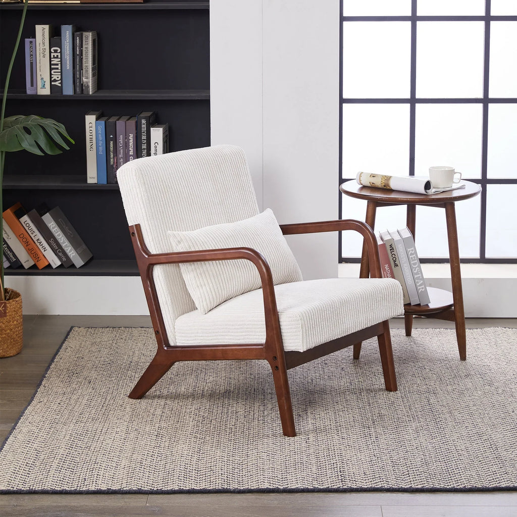 Mid-Century Modern Accent Chair, Arm Chair Living Room Chairs with Pillow Upholstered Reading Chair with Solid Wood Frame & Living Room Bedroom Balcony (beige) Streamdale Furniture