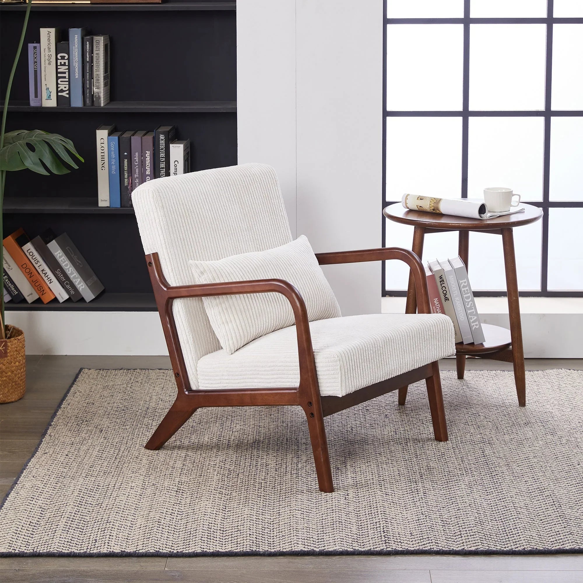 Mid-Century Modern Accent Chair, Arm Chair Living Room Chairs with Pillow Upholstered Reading Chair with Solid Wood Frame & Living Room Bedroom Balcony (beige) Streamdale Furniture