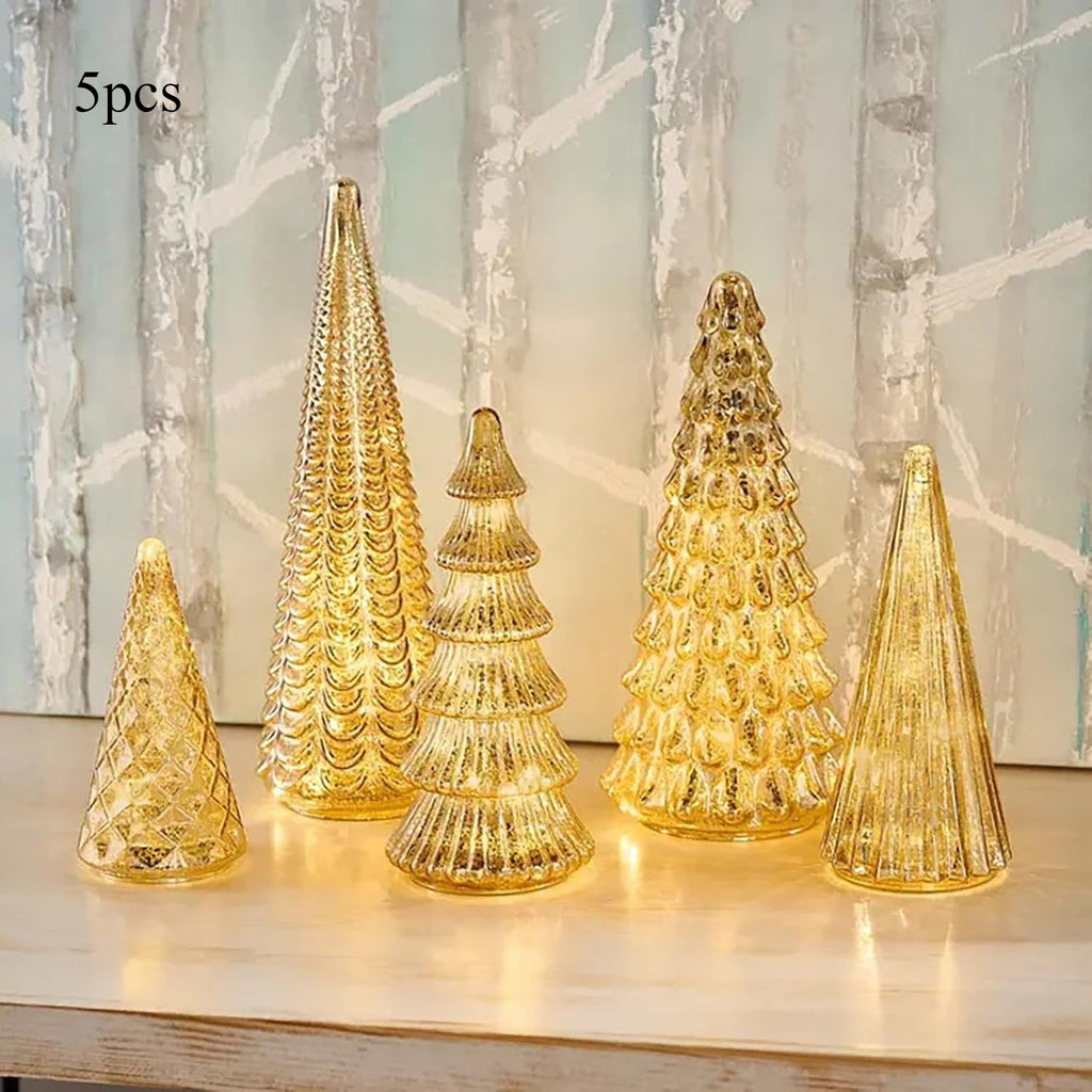 5pcs Luminous Christmas Tree Statue Ornament - Golden Silvery Luminous Christmas Tree, Exquisite Christmas Festival Decoration Ornament&Plaque - Suitable for Room Desktop Home Decoration - Suitable for Black Friday Home Party House Of Avana
