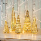 5pcs Luminous Christmas Tree Statue Ornament - Golden Silvery Luminous Christmas Tree, Exquisite Christmas Festival Decoration Ornament&Plaque - Suitable for Room Desktop Home Decoration - Suitable for Black Friday Home Party House Of Avana