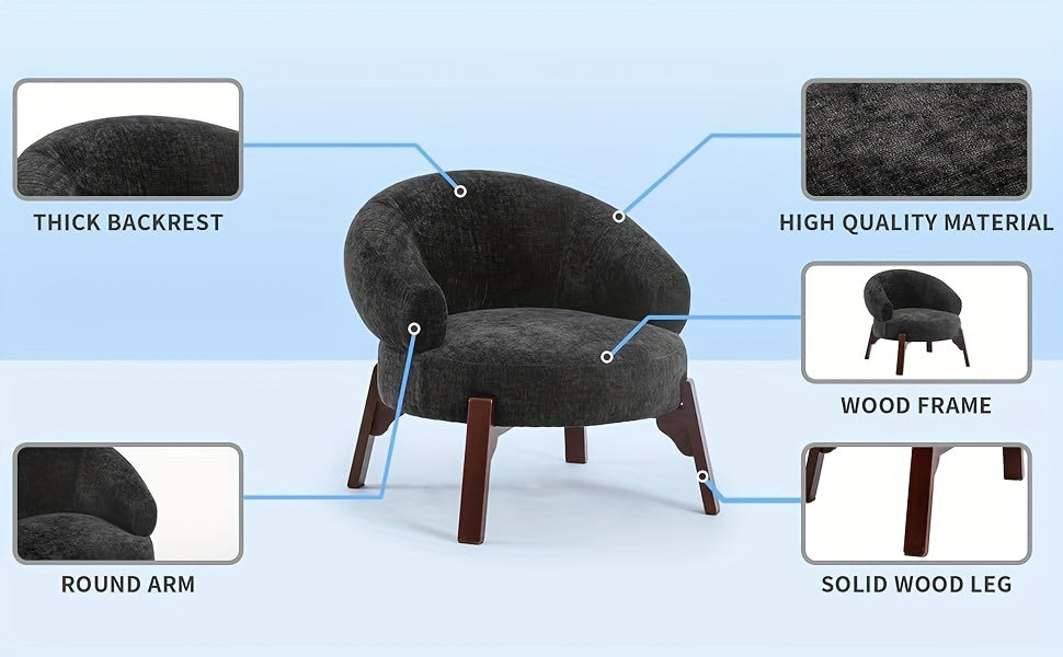 DYHOME 1pc Mid-Century Retro Modern Upholstered Lounge Chair Fabric Accent Chair Sturdy Wooden Frame Armchair, Living Room Bedroom Decoration House Of Avana