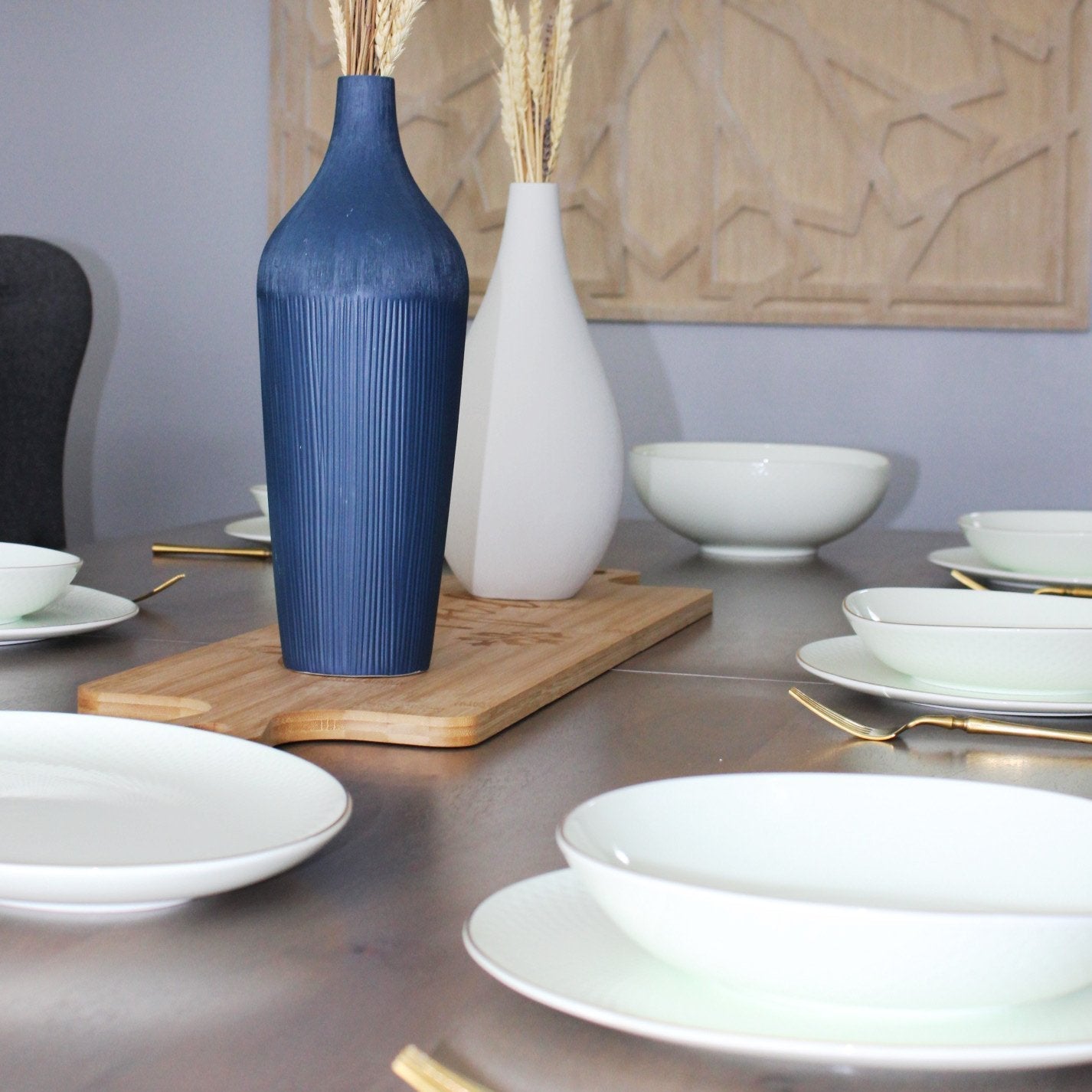Camille Bone China Dinnerware Set - White/Pistachio Tea + Linen