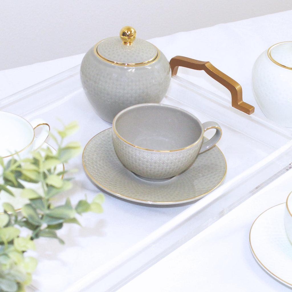 Camille Bone China Dinnerware Set - French Gray Tea + Linen