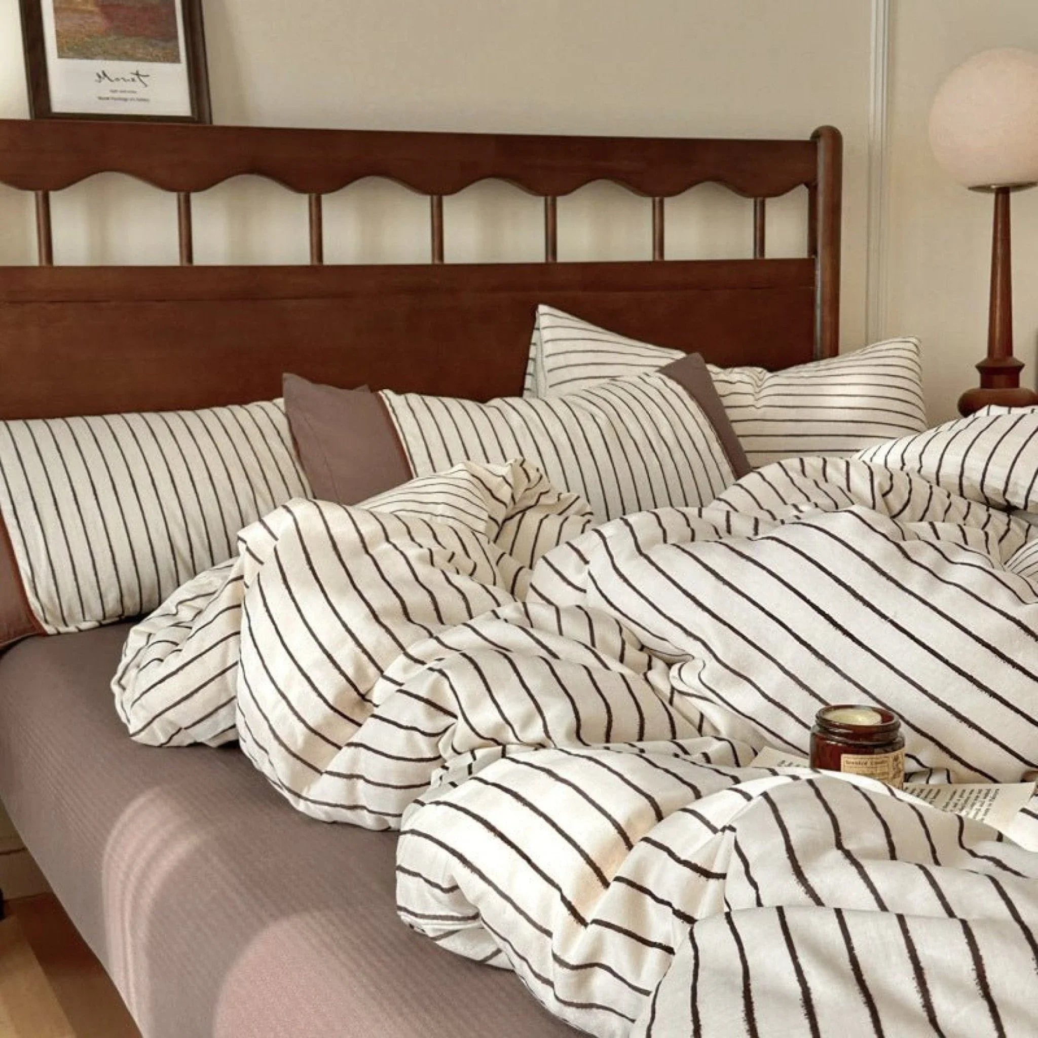 Camille French Stripe Bedding Set / Brown Ever Lasting