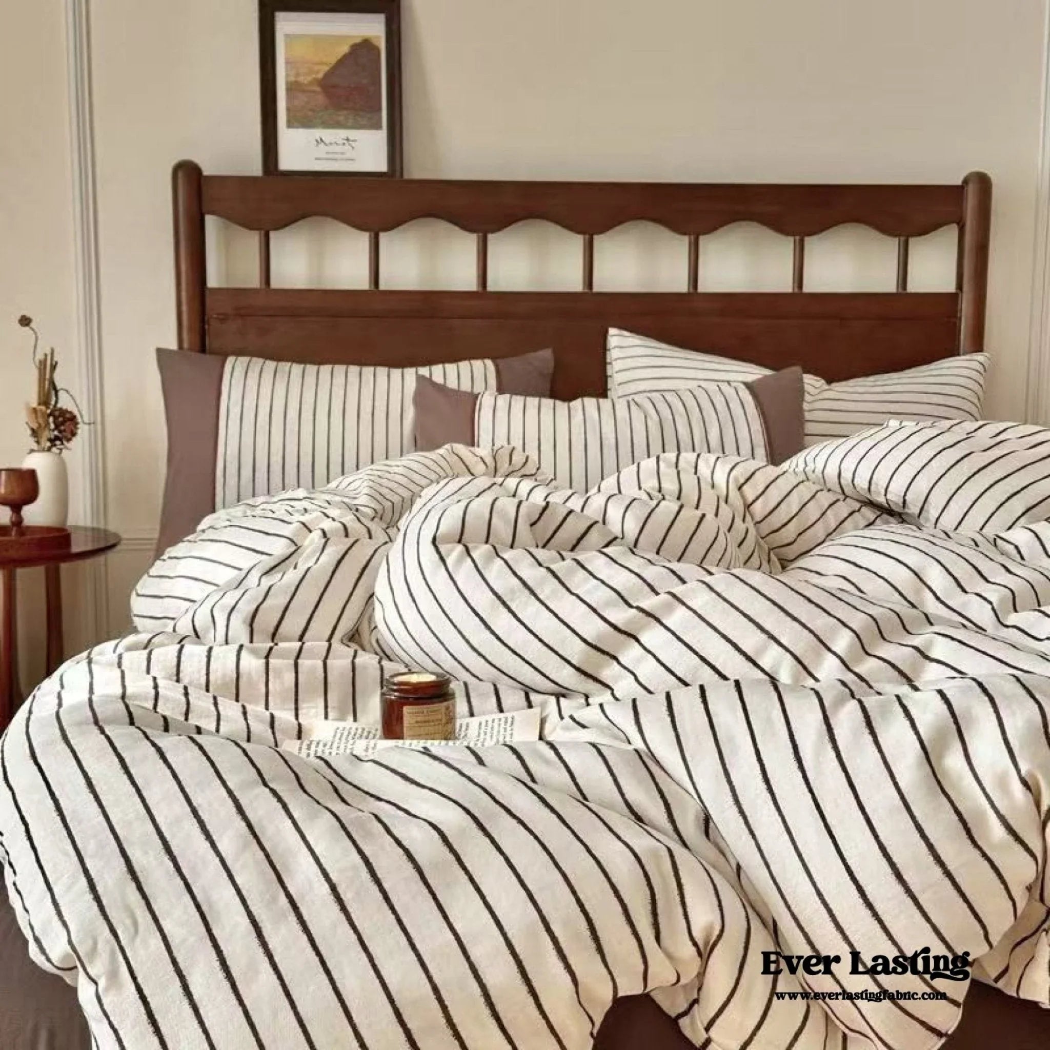 Camille French Stripe Bedding Set / Brown Ever Lasting