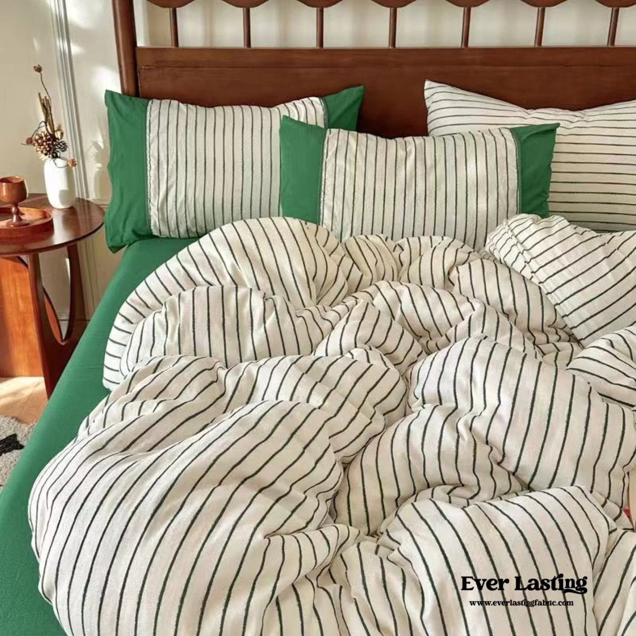 Camille French Stripe Bedding Set / Brown Ever Lasting