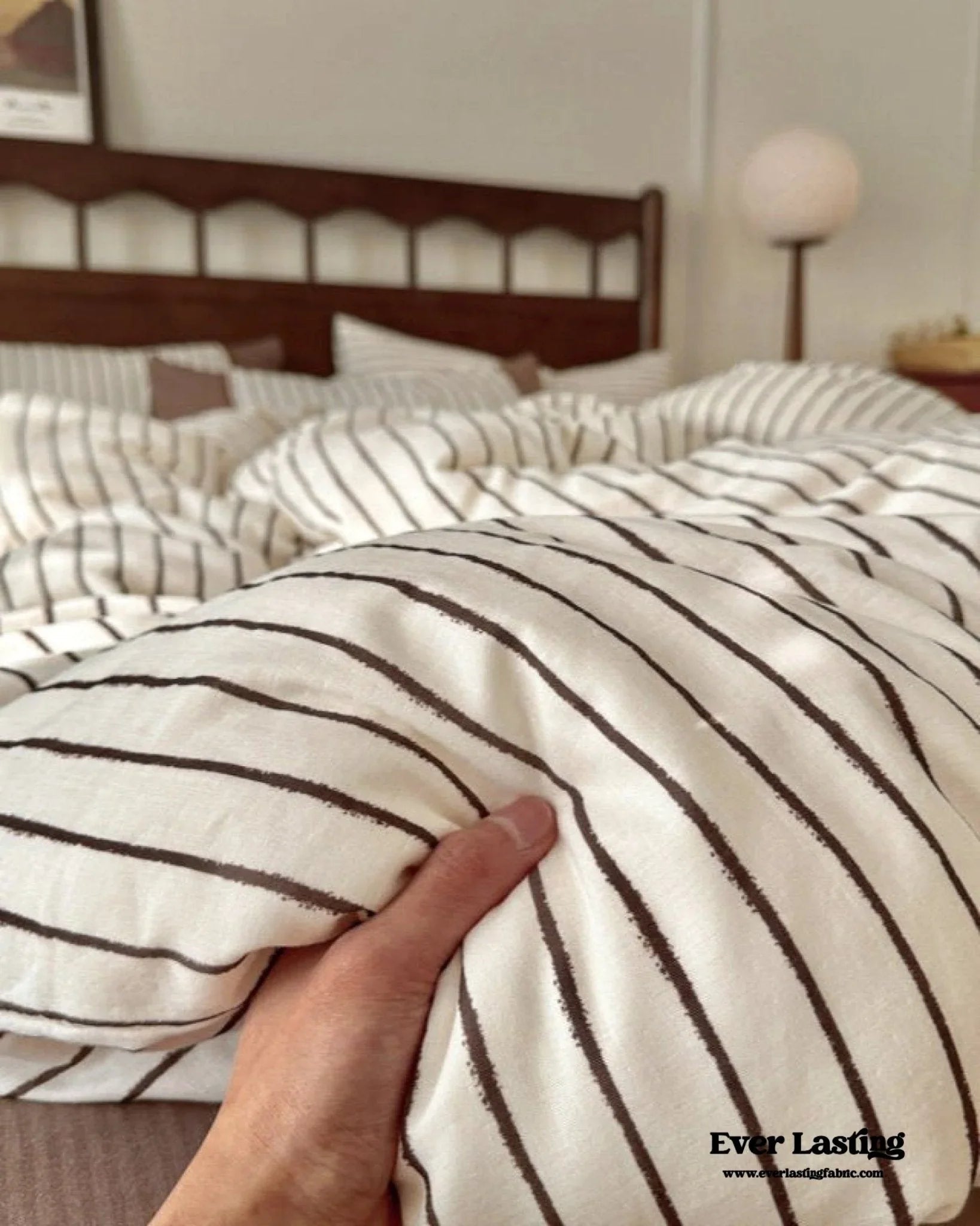 Camille French Stripe Bedding Set / Brown Ever Lasting
