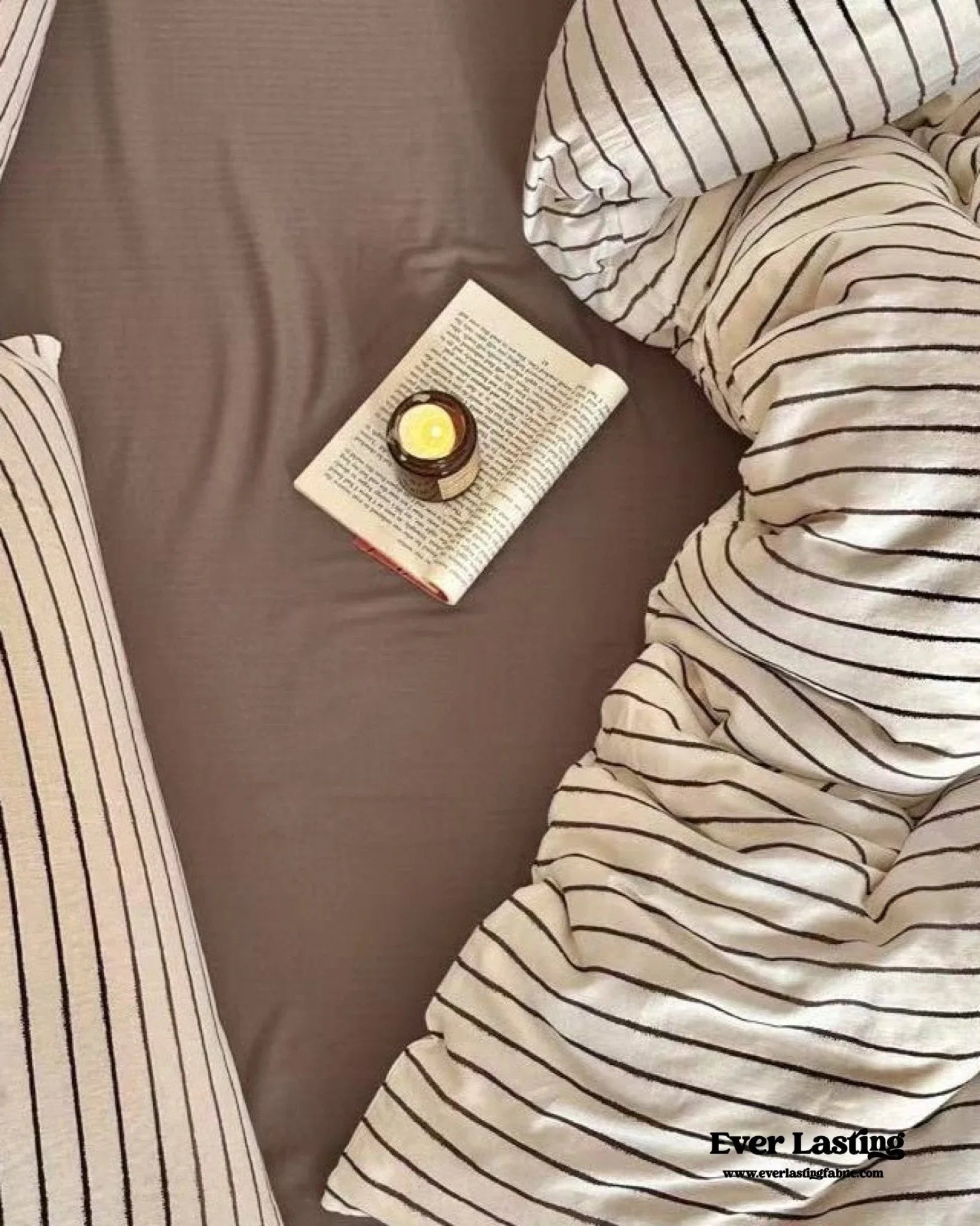 Camille French Stripe Bedding Set / Brown Ever Lasting