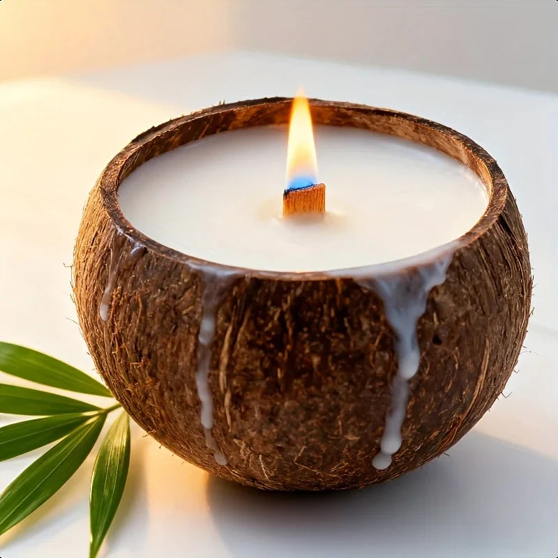 Natural Coconut Shell Candle - Tropical Beach Scented Soy Wax Candle in Coconut Bowl Holder, 3.94"x2.76"... - House Of Avana