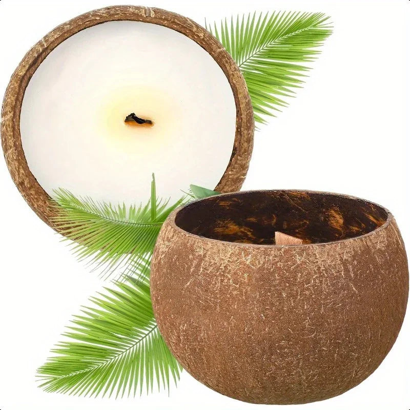 Natural Coconut Shell Candle - Tropical Beach Scented Soy Wax Candle in Coconut Bowl Holder, 3.94"x2.76"... - House Of Avana