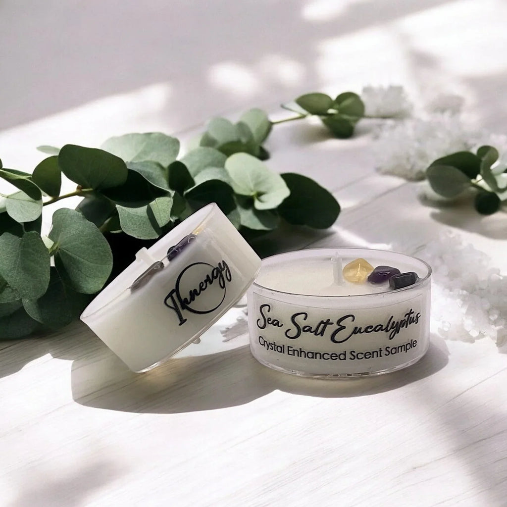 Sea Salt Eucalyptus, Premium Coconut-soy Wax Tea Light Crystal Candle, 1oz - House Of Avana