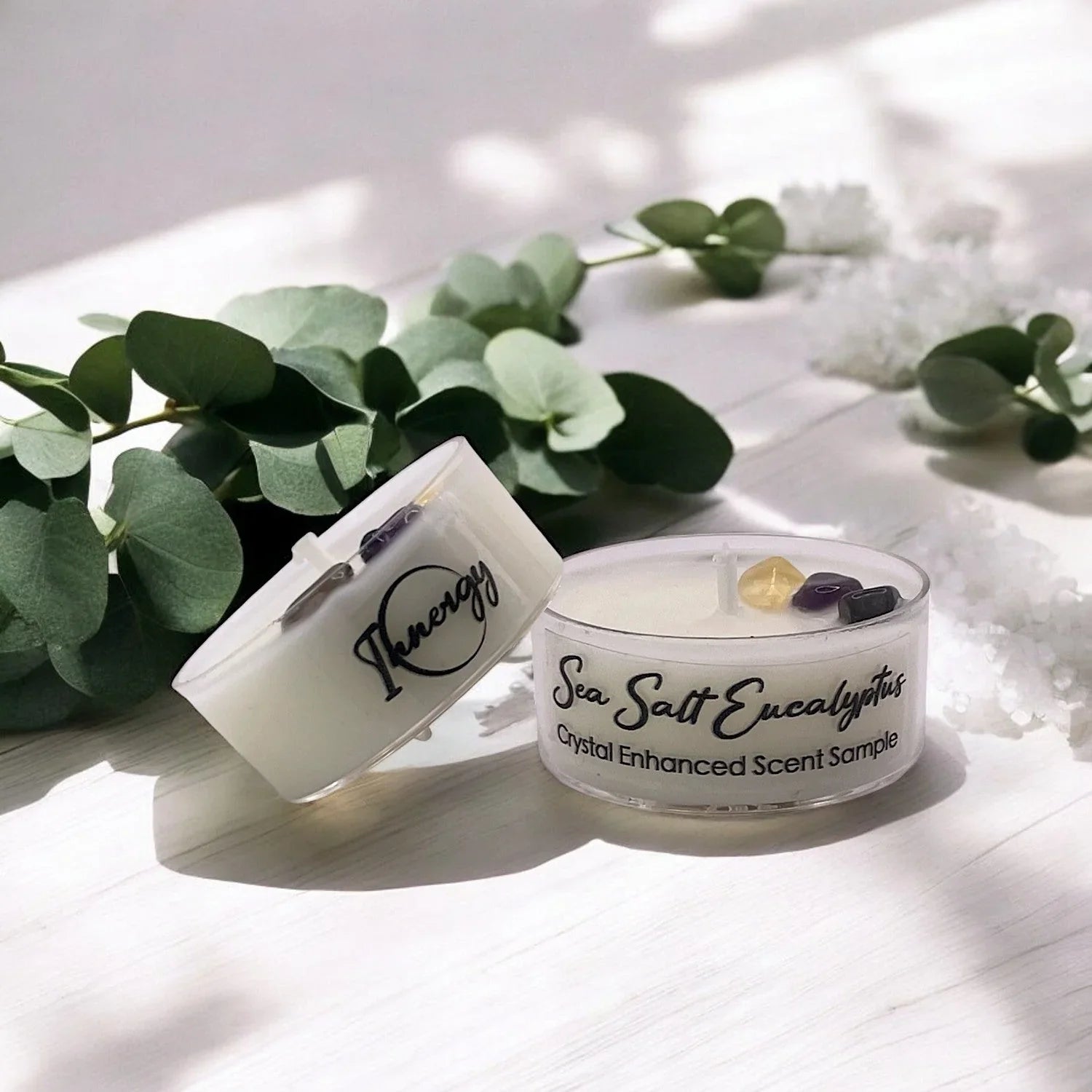 Sea Salt Eucalyptus, Premium Coconut-soy Wax Tea Light Crystal Candle, 1oz - House Of Avana