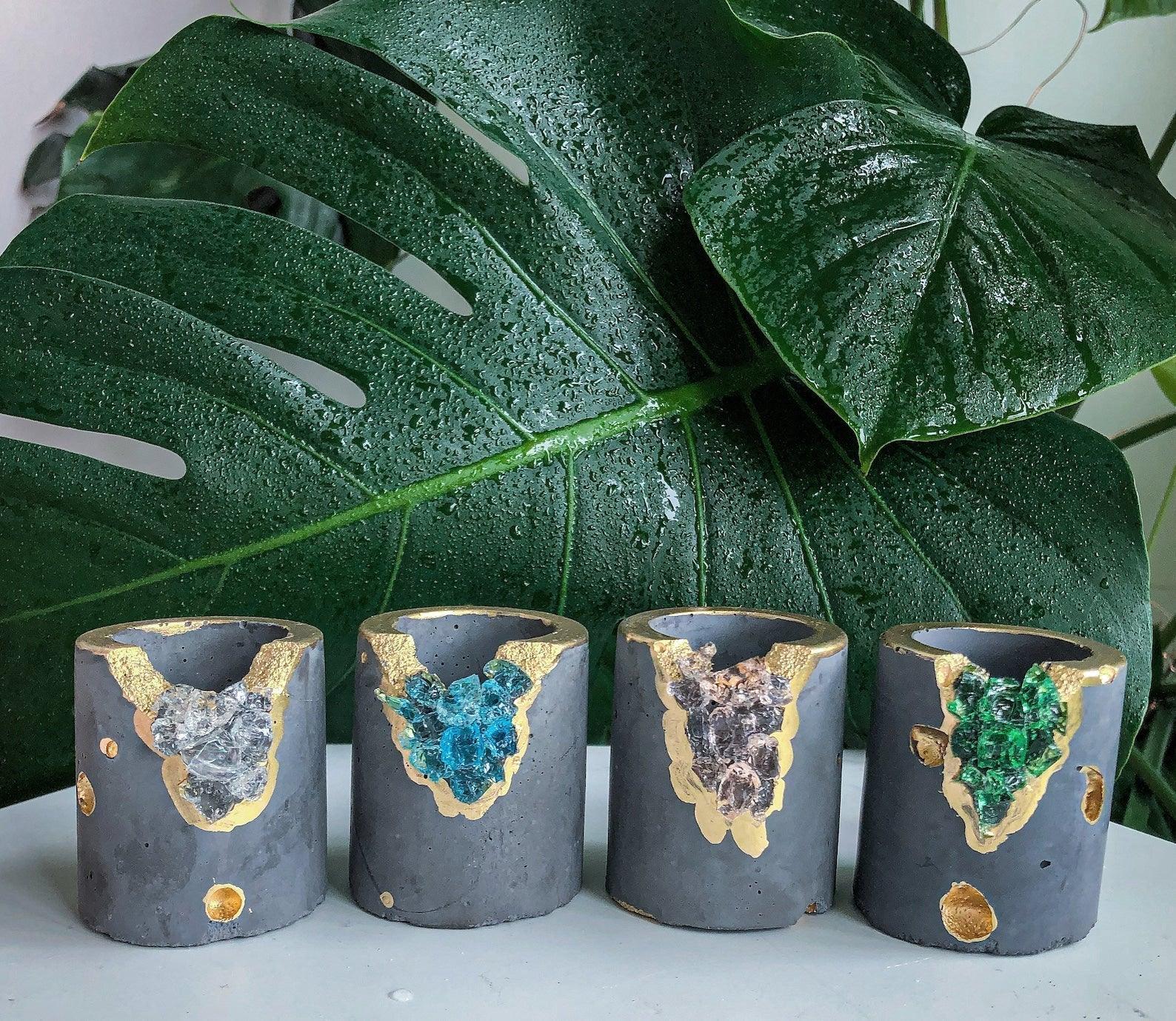 Set of Small Crystal Air Plant Holders - Taper Candle Holders - House Of Avana