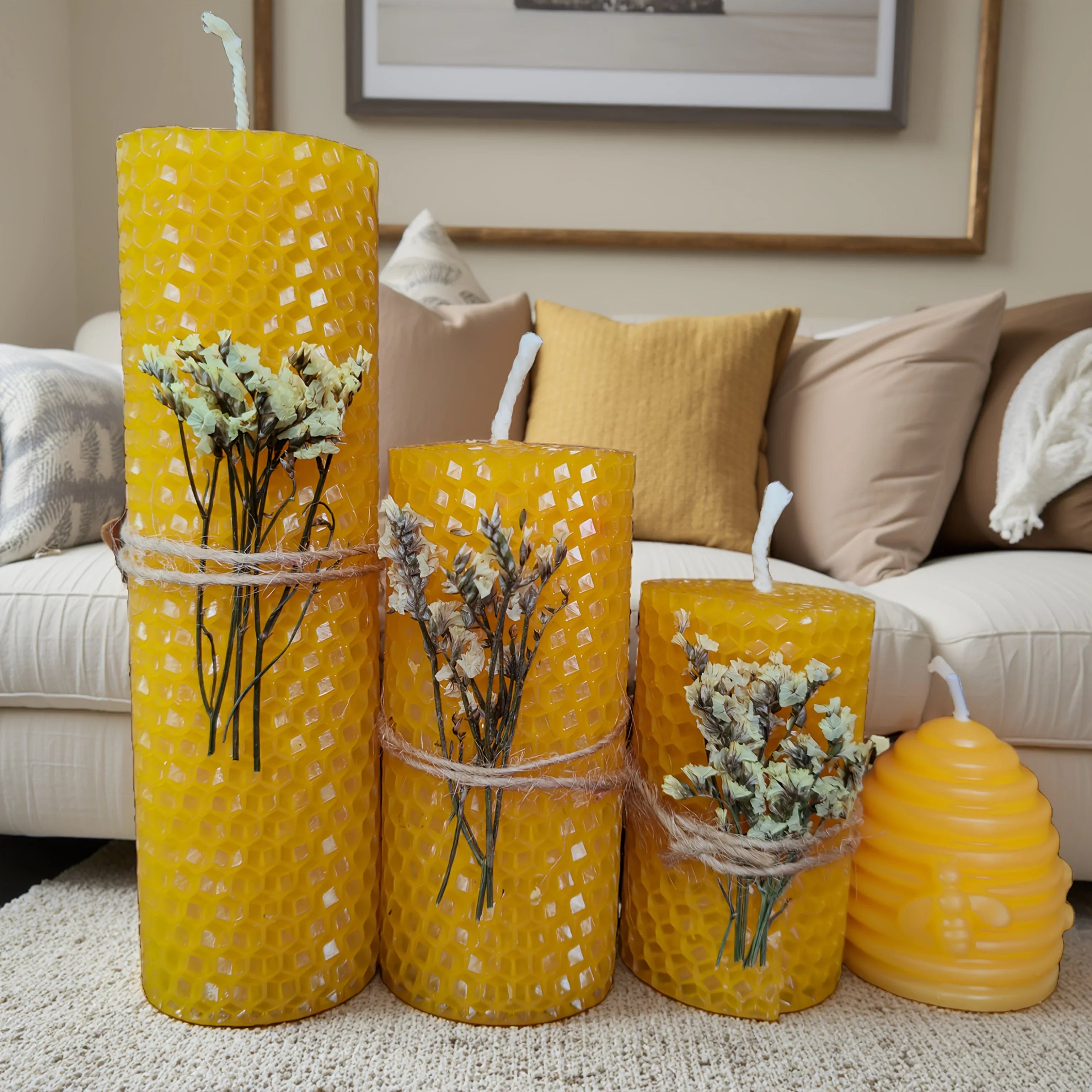 S Beeswax Candle Gift Set with Decorative Honeycomb Design - Perfect for Home Decor, Parties & Events,... - House Of Avana