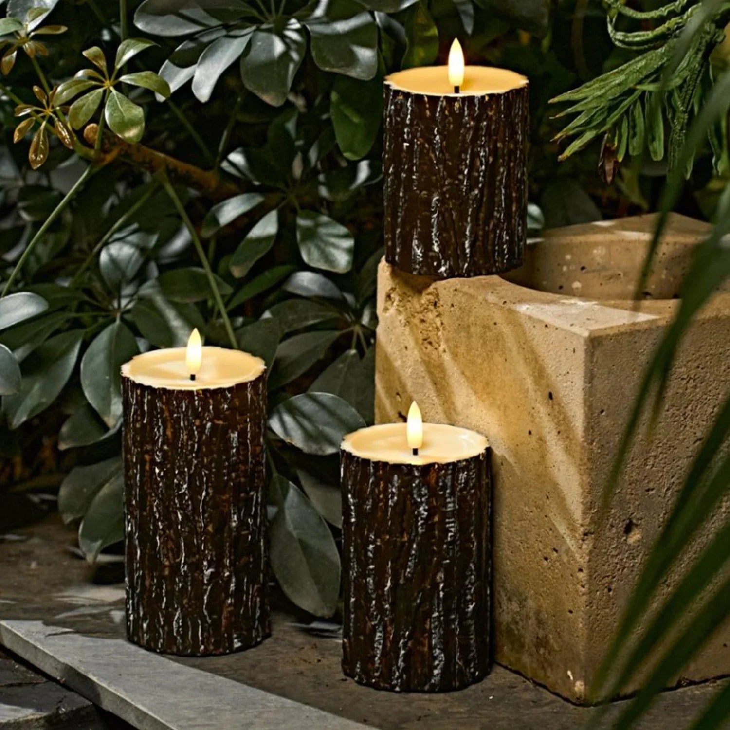 S Pack Pine Bark Flameless Led Candle with Remote Control and Timer, for Christmas, Halloween, Wedding,... - House Of Avana
