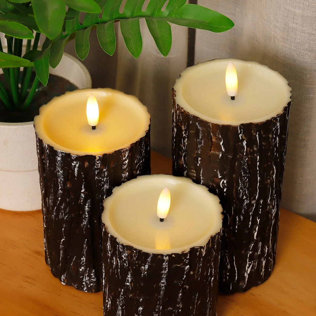 S Pack Pine Bark Flameless Led Candle with Remote Control and Timer, for Christmas, Halloween, Wedding,... - House Of Avana