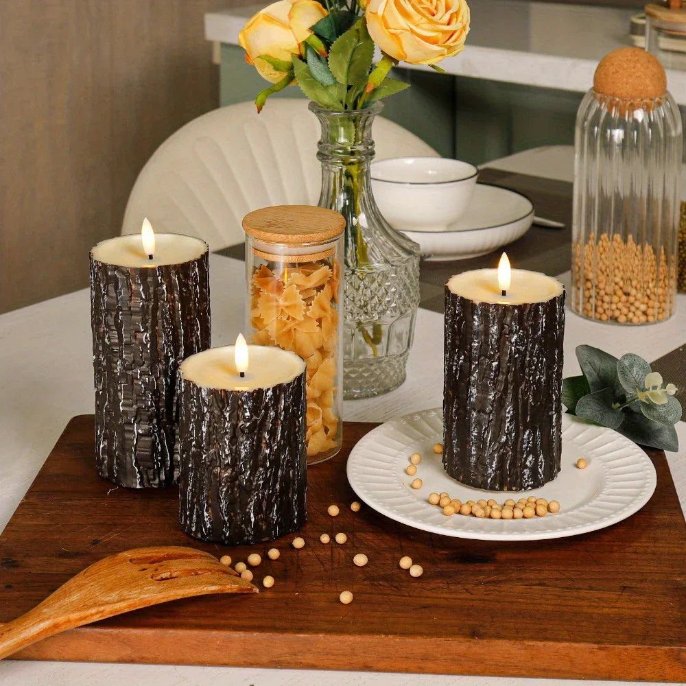S Pack Pine Bark Flameless Led Candle with Remote Control and Timer, for Christmas, Halloween, Wedding,... - House Of Avana