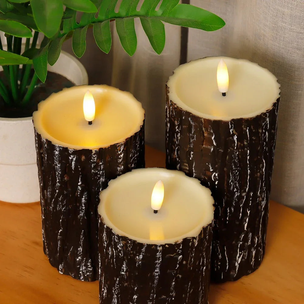 S Pack Pine Bark Flameless Led Candle with Remote Control and Timer, for Christmas, Halloween, Wedding,... - House Of Avana