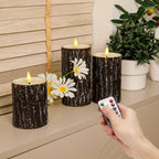 S Pack Pine Bark Flameless Led Candle with Remote Control and Timer, for Christmas, Halloween, Wedding,... - House Of Avana