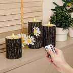 S Pack Pine Bark Flameless Led Candle with Remote Control and Timer, for Christmas, Halloween, Wedding,... - House Of Avana