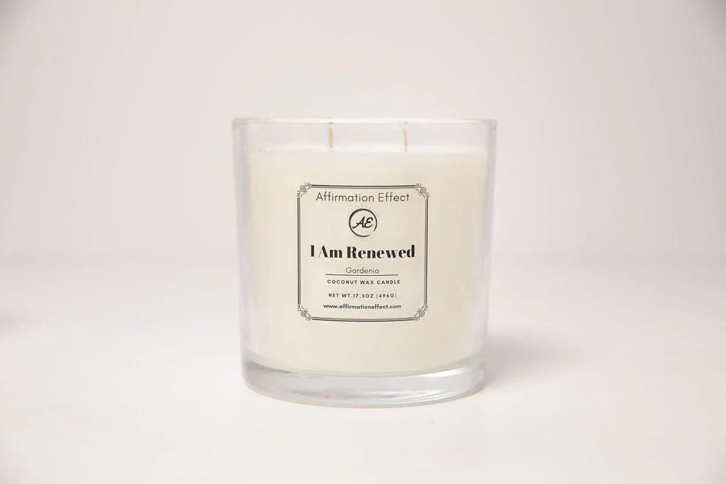 Gardenia "i Am Renewed" Affirmation Candle - 17.5 Oz, front view - House Of Avana