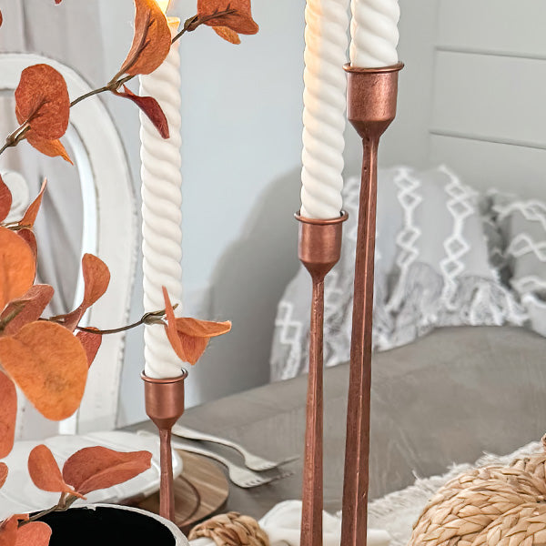 Copper Finish Cast Iron Taper Candle Holders, Set of Three Decor Steals