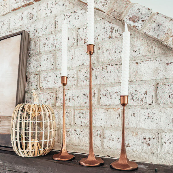 Copper Finish Cast Iron Taper Candle Holders, Set of Three Decor Steals