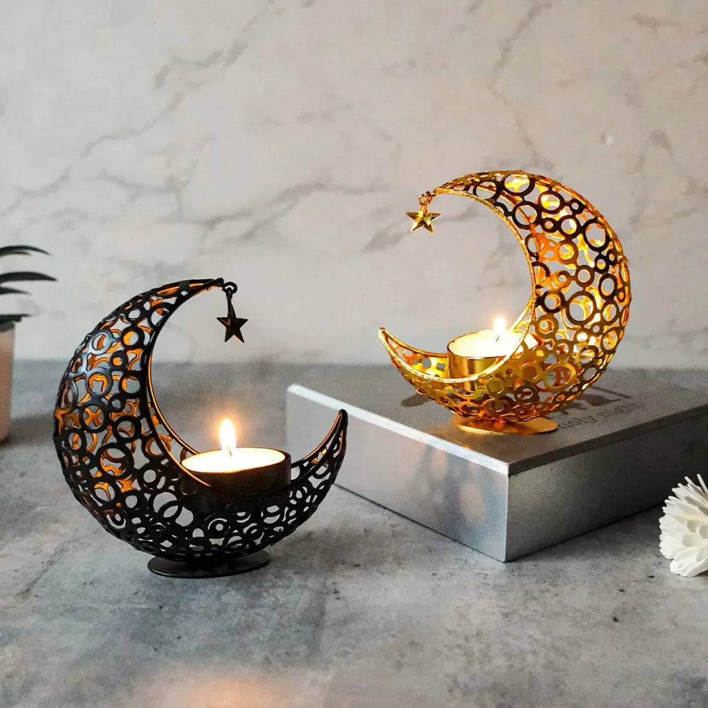Candle Holder - Hollow Metal Moon