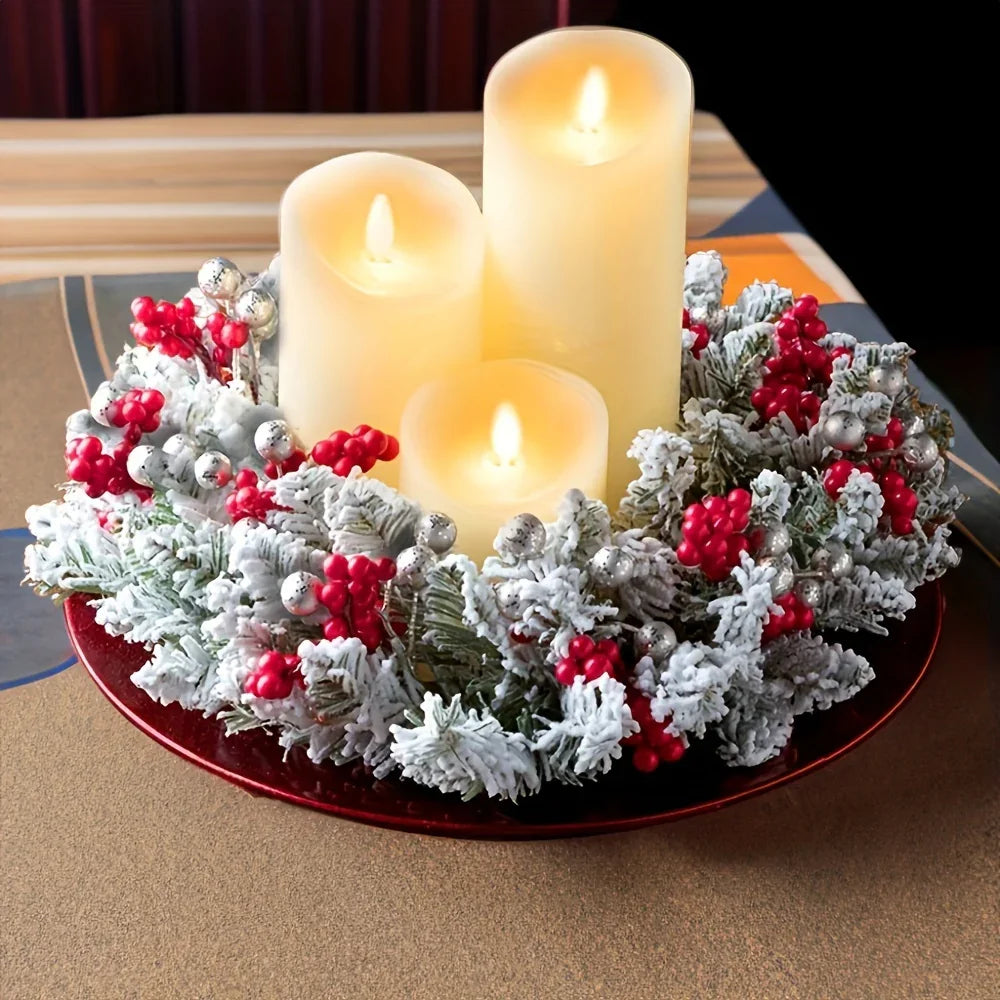 Plastic Christmas Wreath Candle Holder with Holly and Berries, back view - House Of Avana