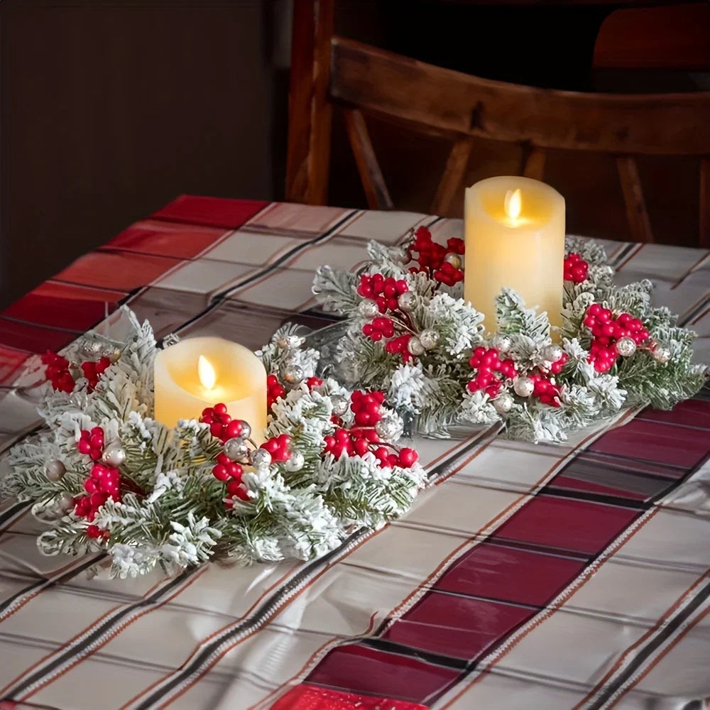 Plastic Christmas Wreath Candle Holder with Holly and Berries, detail shot - House Of Avana