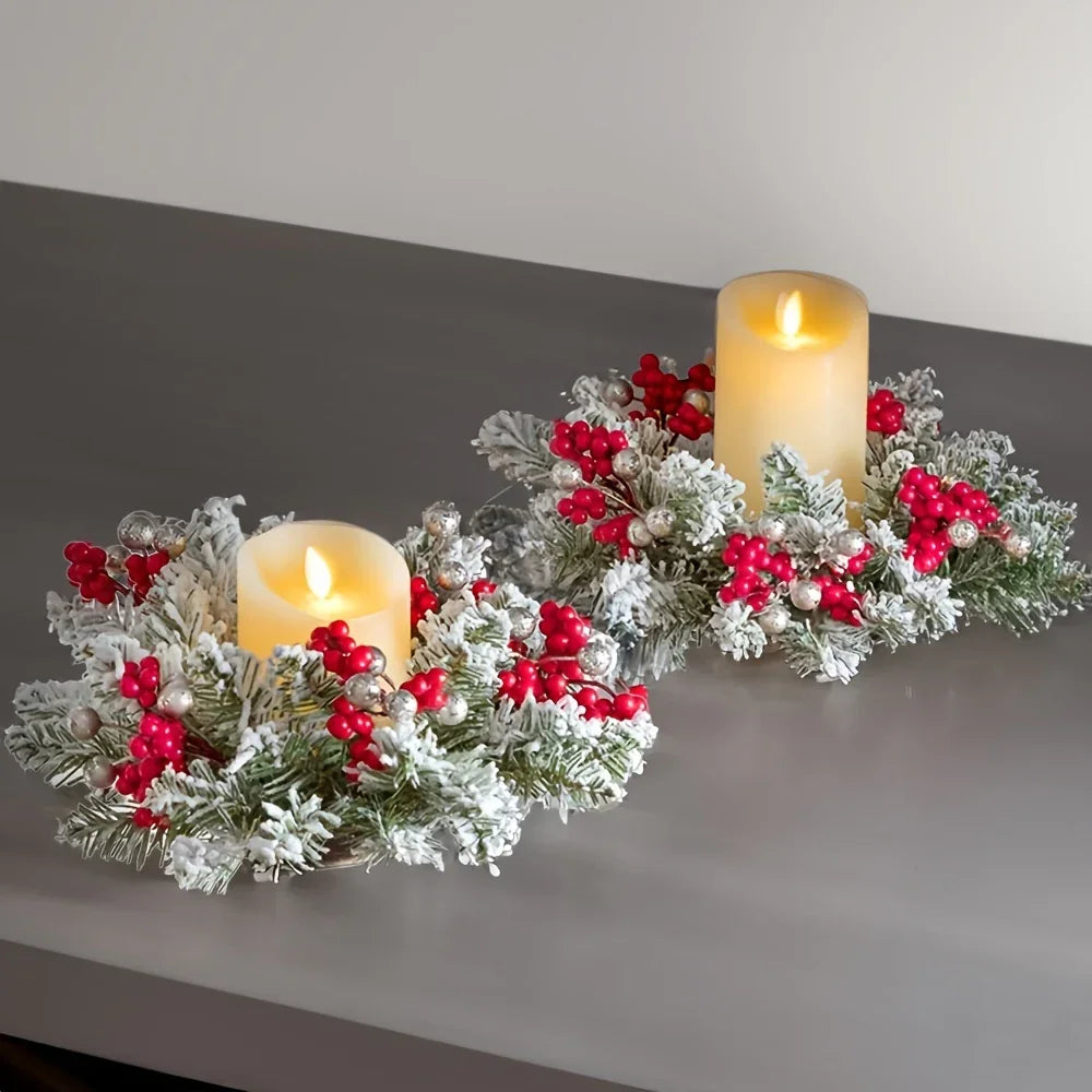 Plastic Christmas Wreath Candle Holder with Holly and Berries, lifestyle image - House Of Avana